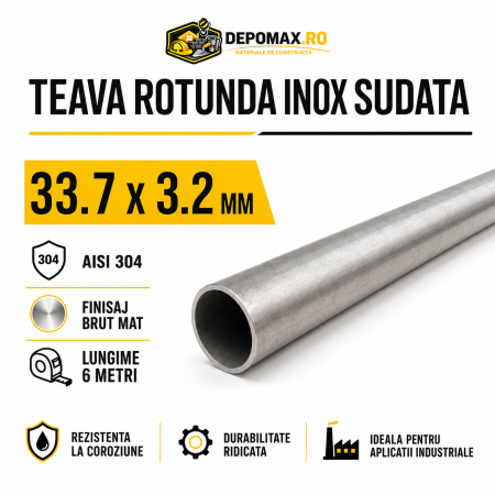 Teava rotunda inox sudata AISI 304, 33.7 x 3.2 mm, 6 metri